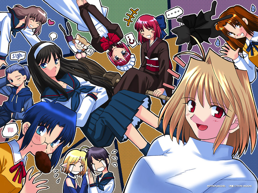 arcueid brunestud, ciel, tohno akiha, kohaku, hisui, and 7 more (tsukihime) drawn by takeuchi_takashi
