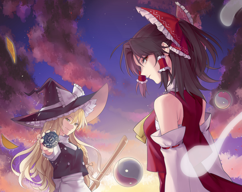 hakurei reimu and kirisame marisa (touhou) drawn by crimsonknigh_t