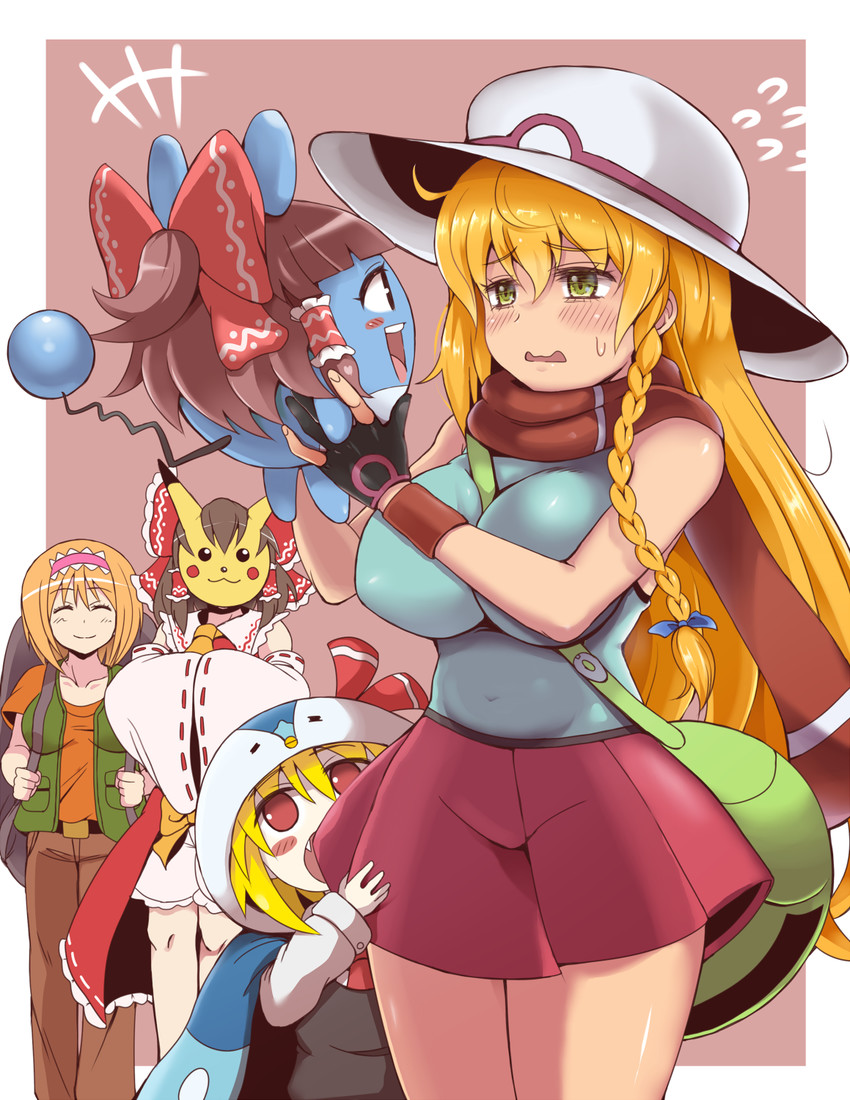 hakurei reimu, kirisame marisa, alice margatroid, rumia, pikachu, and 9 more (touhou and 3 more) drawn by enperuto_(yarumi)