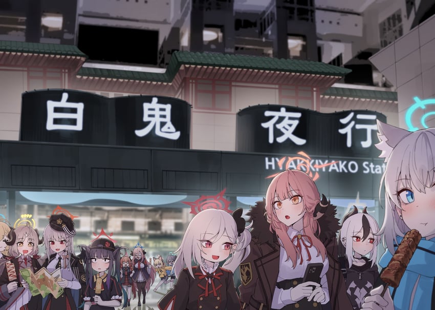 shiroko, aris, kayoko, aru, momoi, and 7 more (blue archive) drawn by kokukyukeo