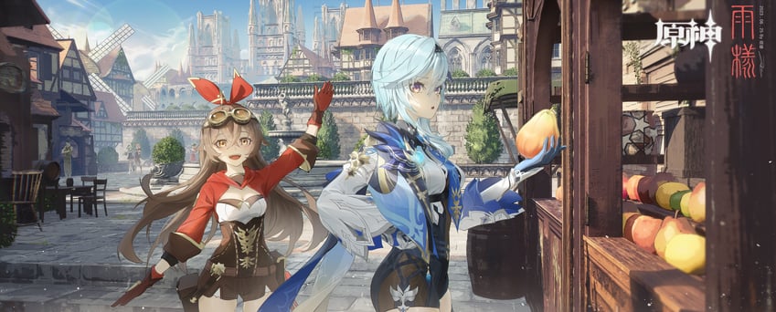 eula, amber, albedo, and sucrose (genshin impact) drawn by rain_sama