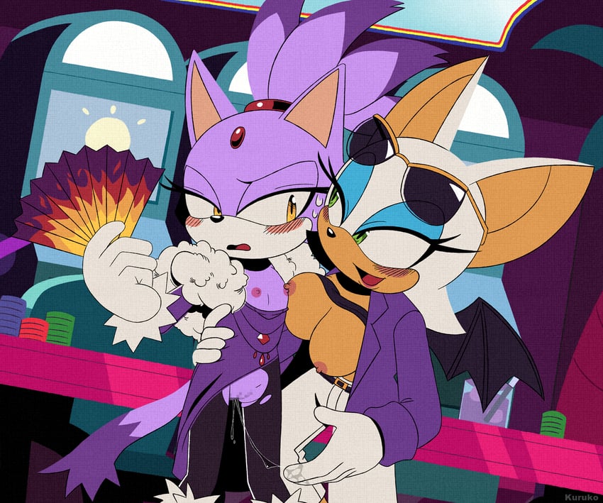 blaze the cat and rouge the bat (sonic and 1 more) drawn by kuruukoo