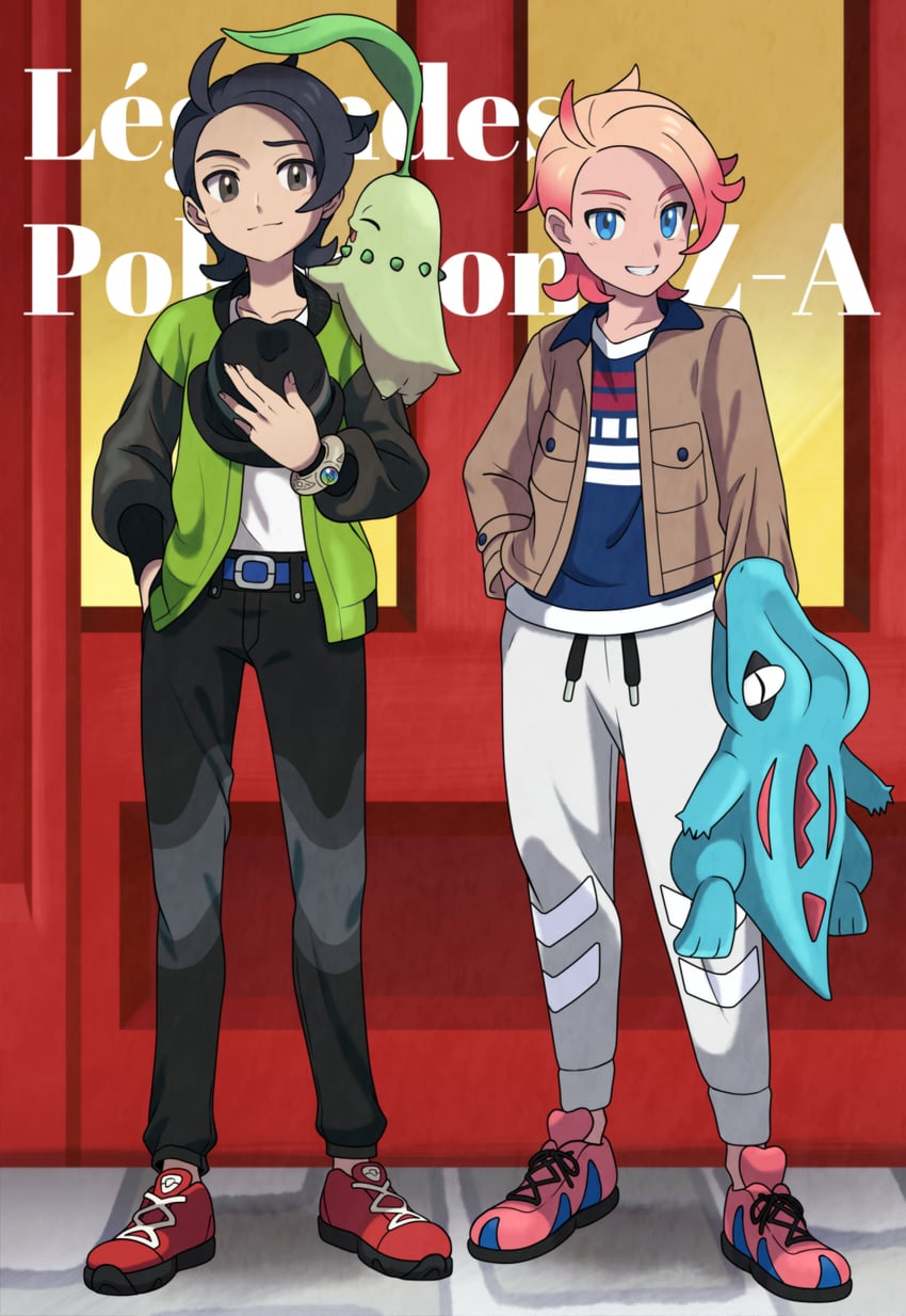 chikorita, totodile, paxton, and urbain (pokemon and 1 more) drawn by asatsuki_(fgfff)