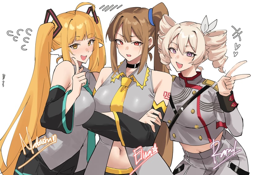 hatsune miku, kasane teto, akita neru, rara, elina, and 1 more (original and 3 more) drawn by pinepin