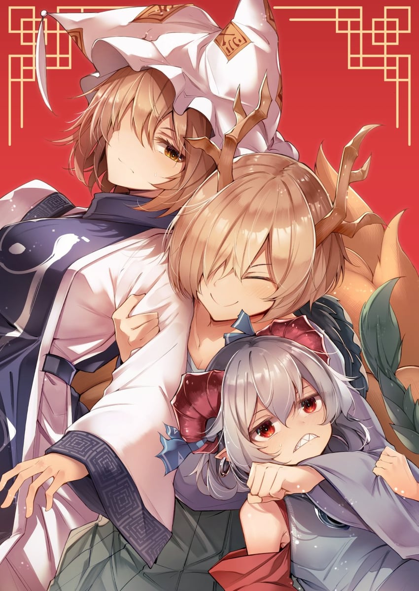 yakumo ran, kicchou yachie, and toutetsu yuuma (touhou) drawn by midori_(misuriru8)