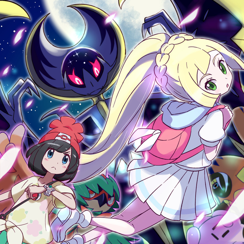 lillie, selene, clefairy, decidueye, lunala, and 1 more (pokemon and 1 more) drawn by kingin