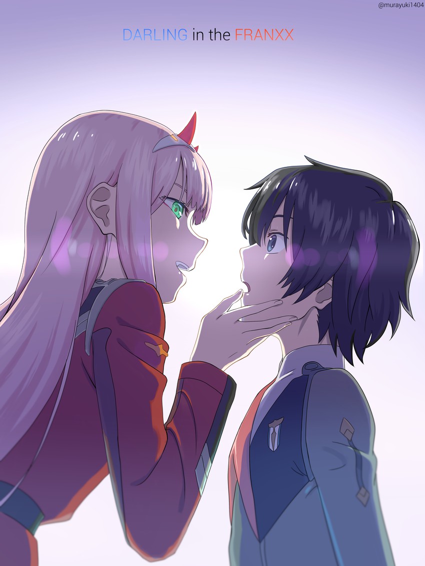 zero two and hiro (darling in the franxx) drawn by murayuki1404
