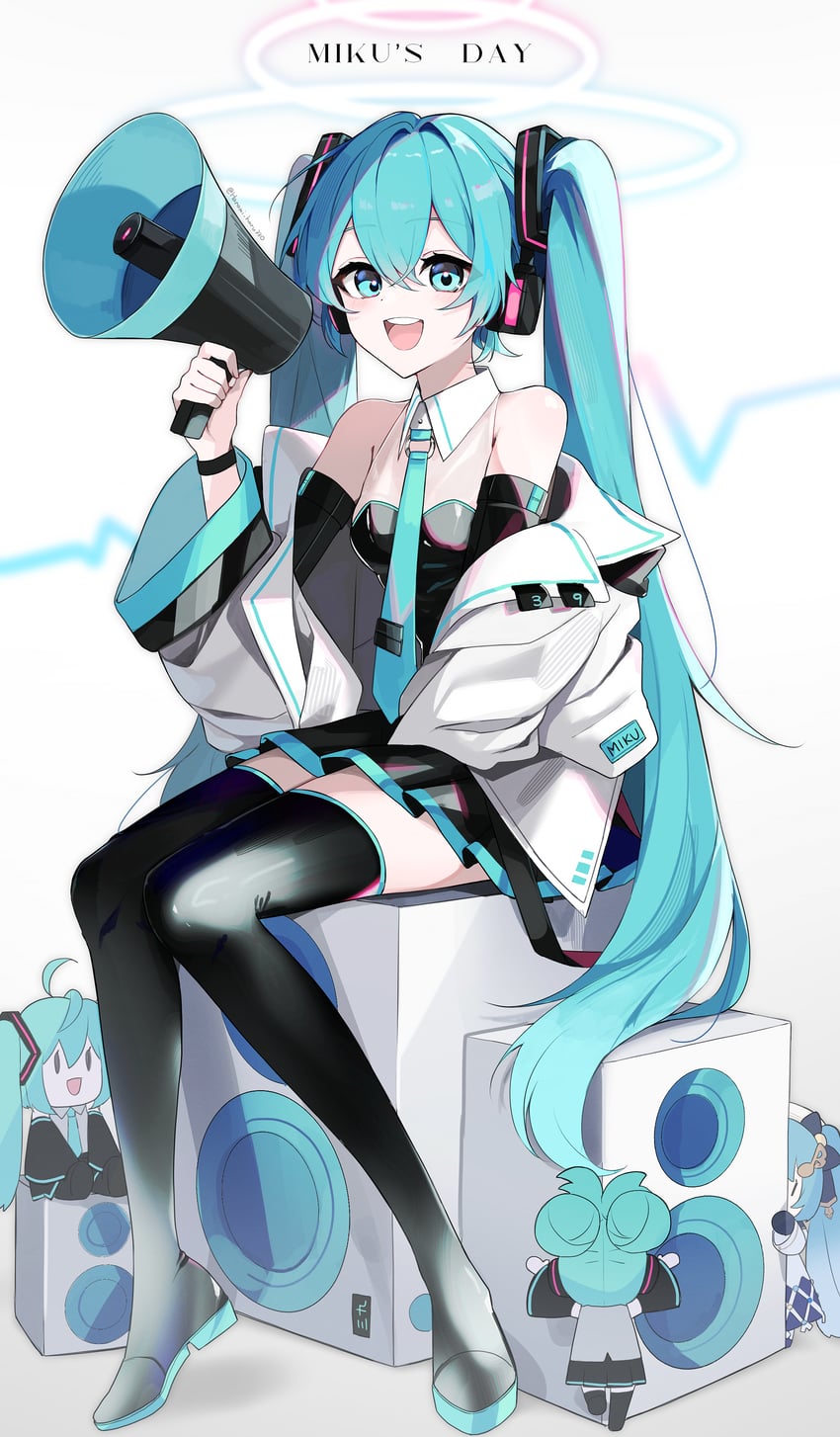 hatsune miku, yuki miku, and cinnamiku (vocaloid) drawn by hanami_haru