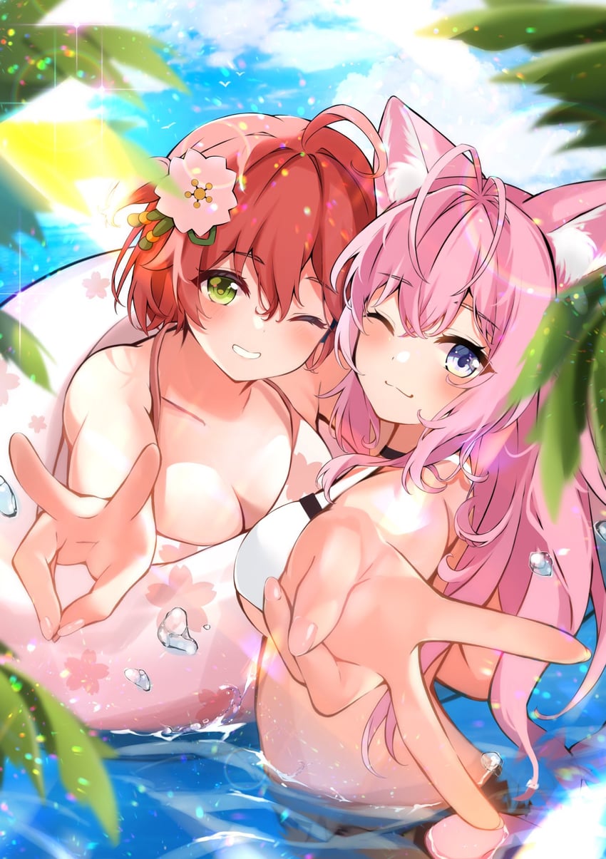 sakura miko and hakui koyori (hololive) drawn by takumin_dx