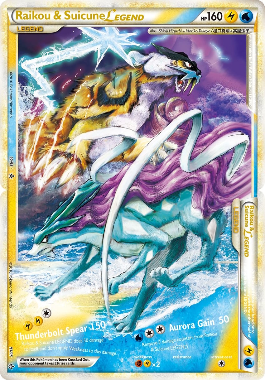 suicune and raikou (pokemon and 1 more) drawn by higuchi_shinji and takaya_noriko_(artist)