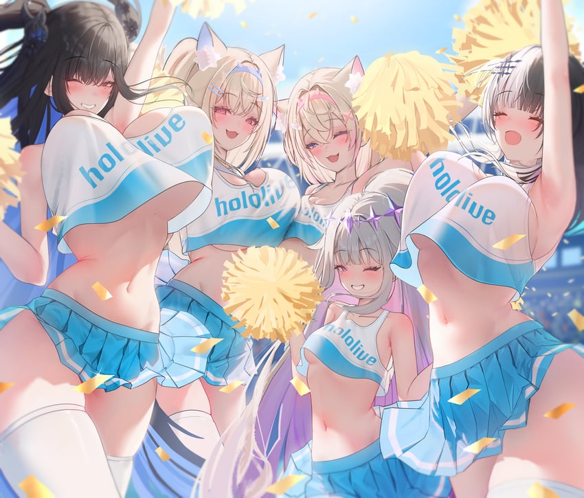 shiori novella, nerissa ravencroft, fuwawa abyssgard, mococo abyssgard, and koseki bijou (hololive and 1 more) drawn by prab