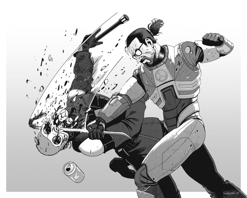 gordon freeman and metrocop (half-life and 1 more) drawn by decomposedtaco