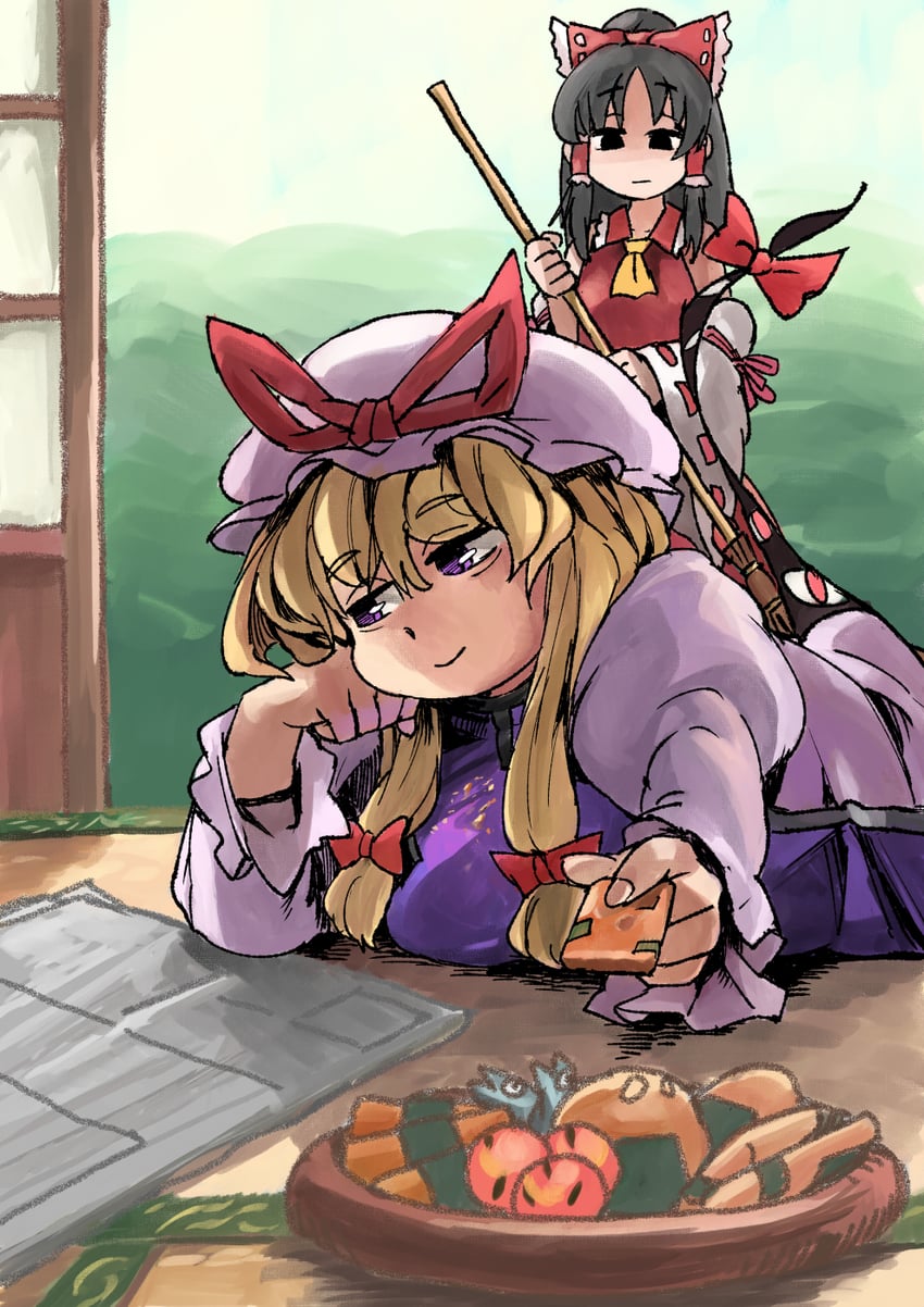 hakurei reimu and yakumo yukari (touhou) drawn by rightorisamraido3