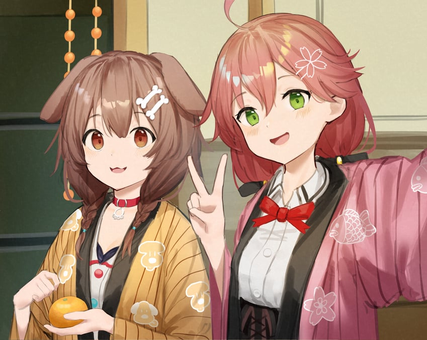 sakura miko and inugami korone (hololive) drawn by cine_(wazd0183)