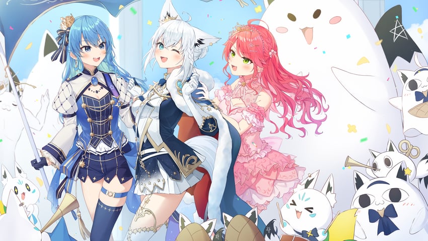 shirakami fubuki, hoshimachi suisei, sakura miko, sukonbu, miteiru, and 3 more (hololive) drawn by tang-du