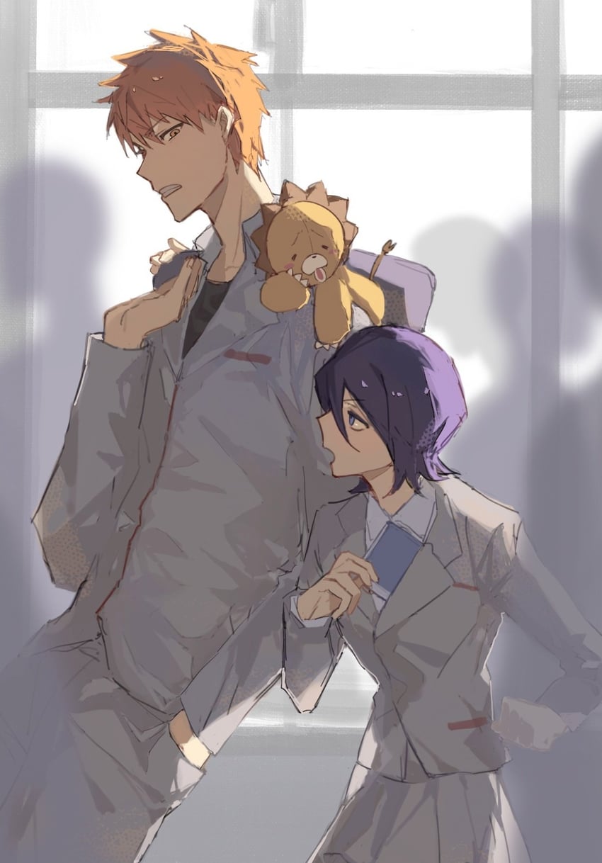 kuchiki rukia, kurosaki ichigo, and kon (bleach) drawn by no_aid