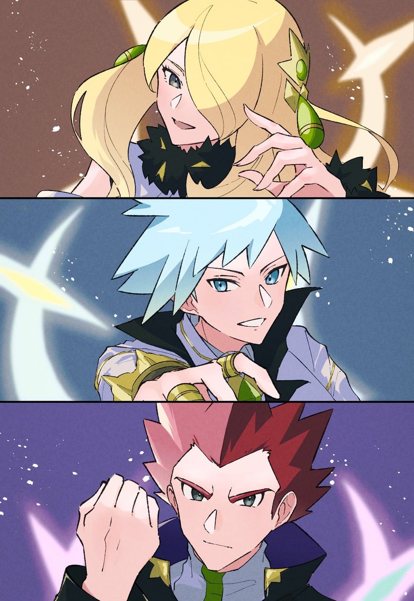 steven stone, cynthia, and lance (pokemon and 1 more) drawn by anidf
