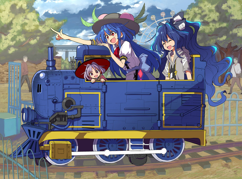 hinanawi tenshi, sukuna shinmyoumaru, and yorigami shion (touhou) drawn by syope