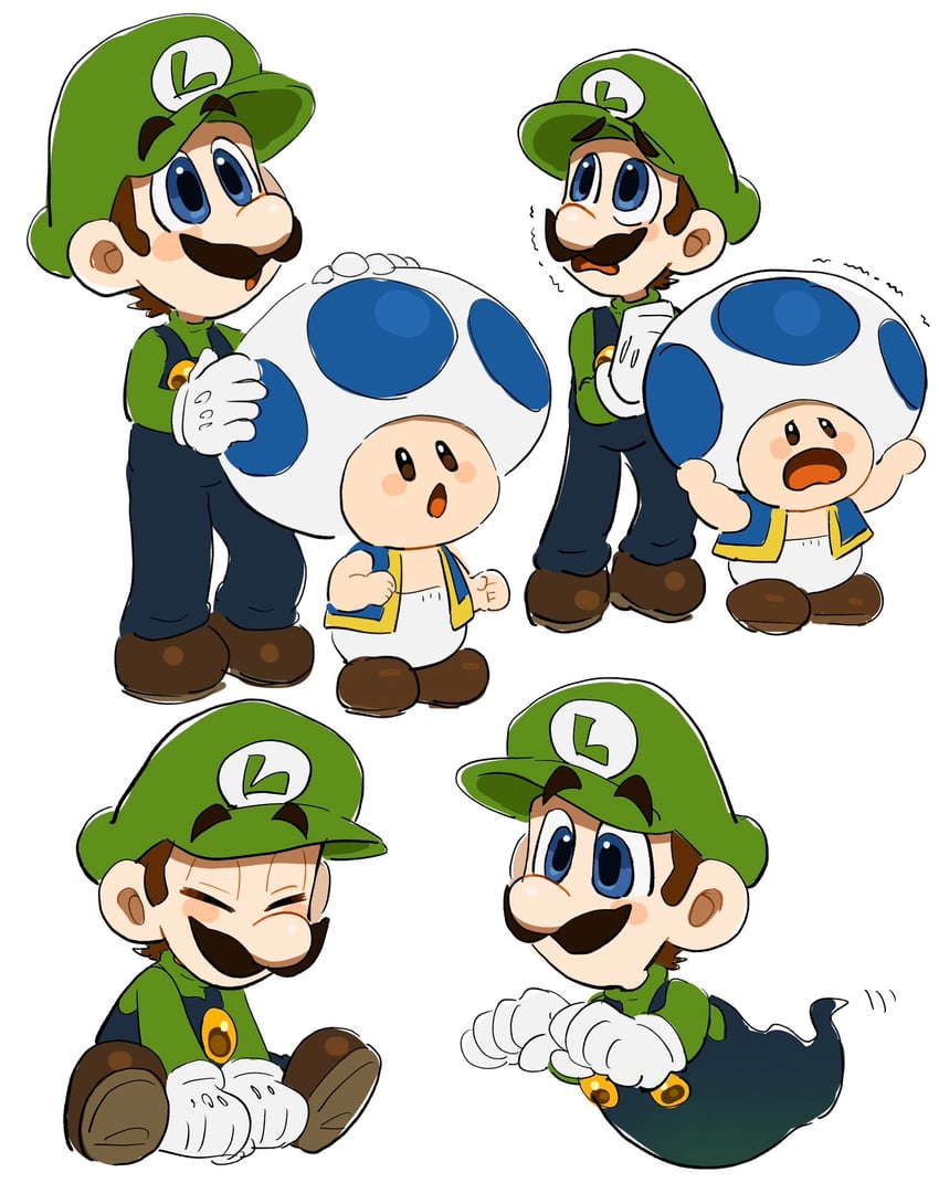 luigi and blue toad (mario and 1 more) drawn by mimimi_(mimimim9999)
