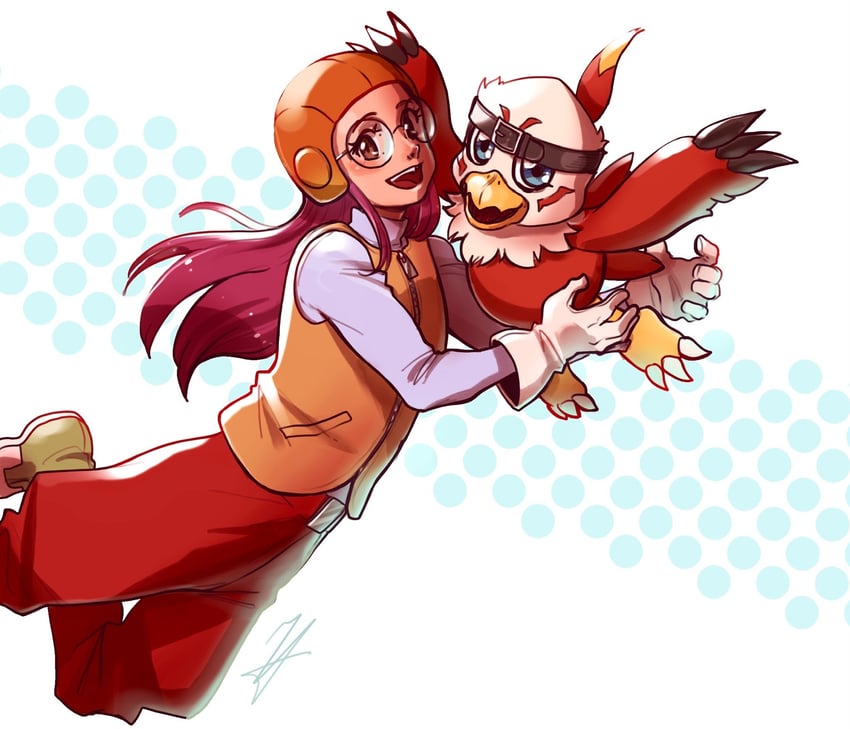 inoue miyako and hawkmon (digimon and 1 more) drawn by cocosnowlo-drawings