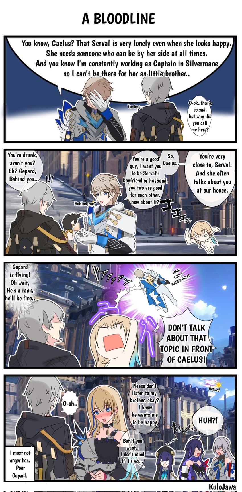 trailblazer, caelus, bronya rand, seele, gepard landau, and 2 more (honkai and 1 more) drawn by kulojawa