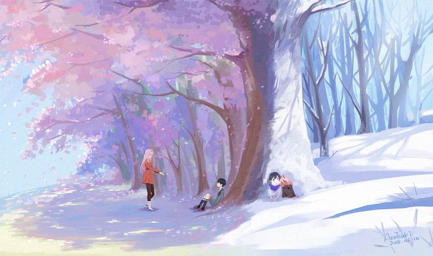 zero two and hiro (darling in the franxx) drawn by oyxiaoyo