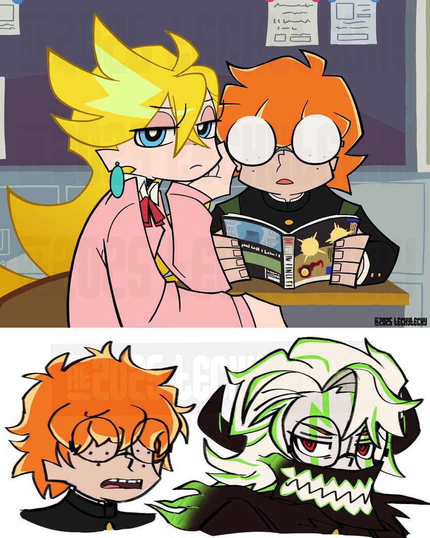 ayase momo, panty, takakura ken, and brief (panty & stocking with garterbelt and 1 more) drawn by ana_villarreal_(techytechy)
