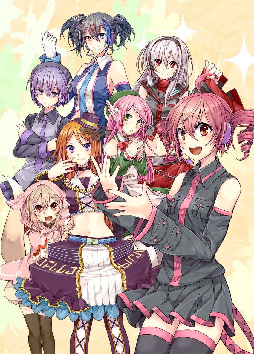 kasane teto, utane uta, momone momo, yokune ruko, namine ritsu, and 2 more (utau) drawn by toudou_charo