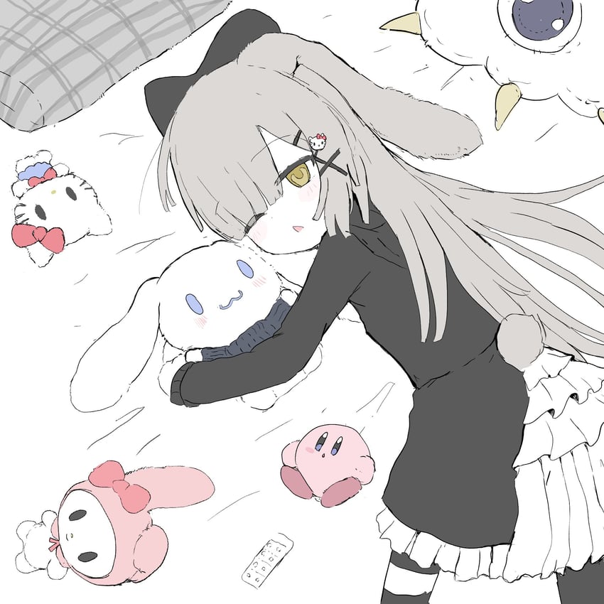 kirby, cinnamoroll, hello kitty, my melody, kracko, and 1 more (indie virtual youtuber and 5 more) drawn by vreparty
