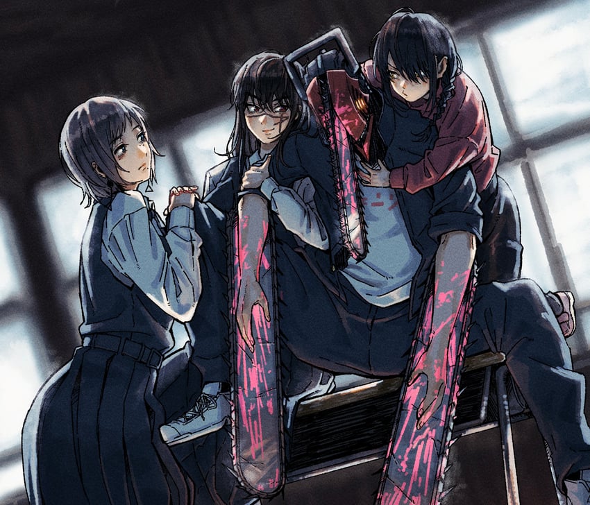 denji, yoru, fami, and nayuta (chainsaw man) drawn by erupusai2