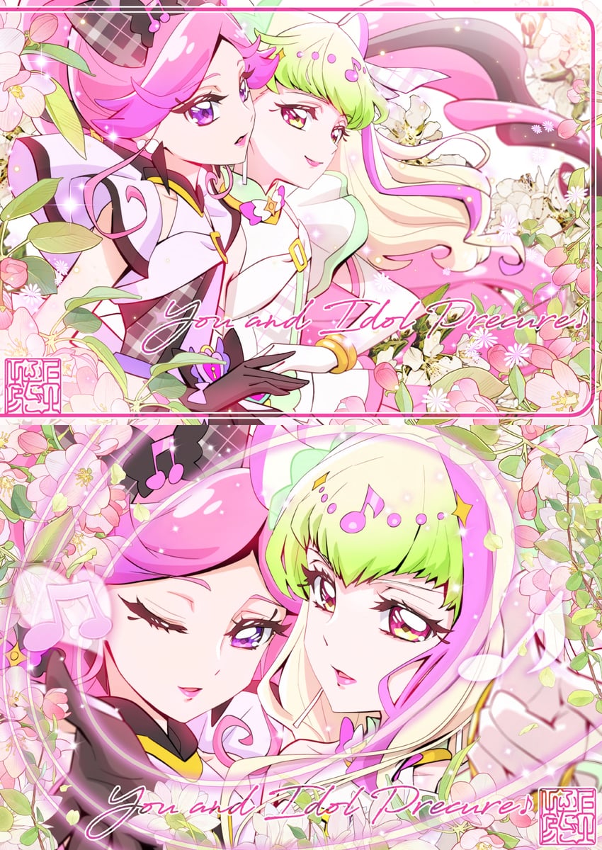 cure zukyuun, cure kiss, purirun, and meroron (precure and 1 more) drawn by kamikita_futago