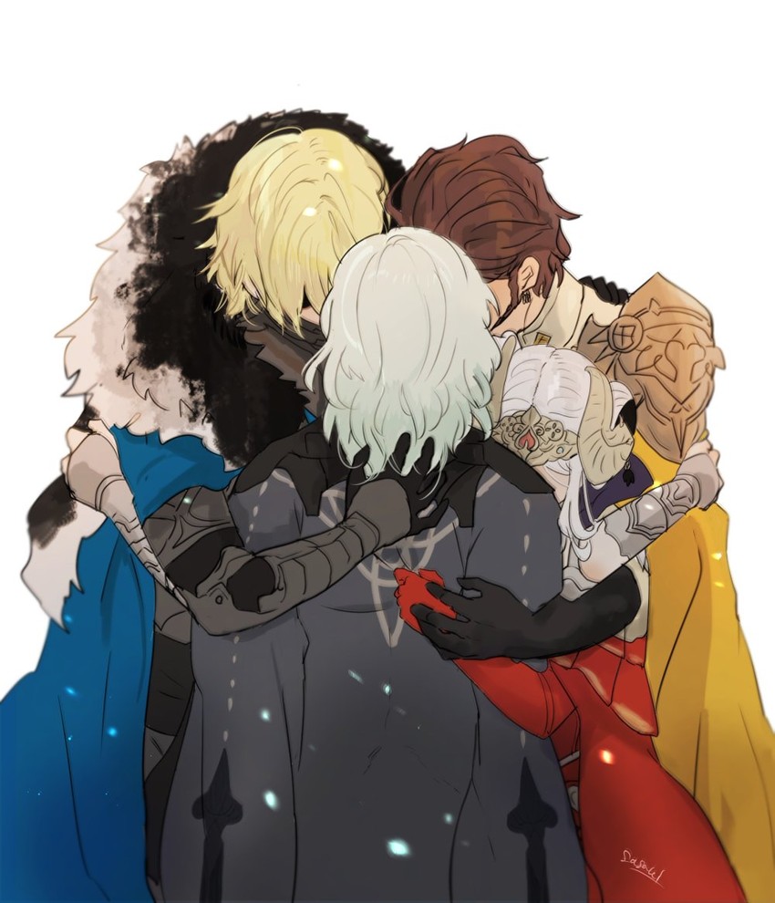 edelgard von hresvelg, dimitri alexandre blaiddyd, claude von riegan, and female byleth (fire emblem and 1 more) drawn by sasaki_(dkenpisss)