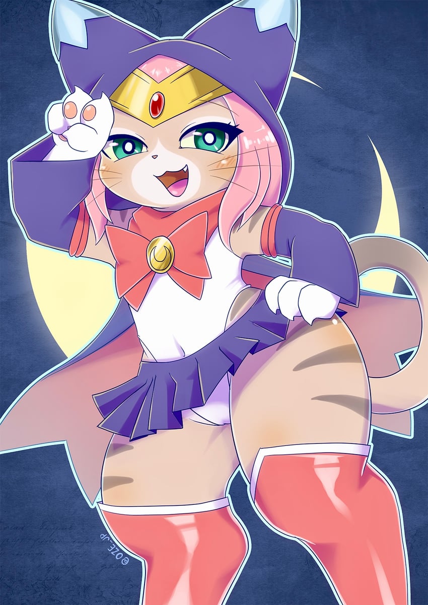 sailor moon, felyne, and tsukino (bishoujo senshi sailor moon and 2 more) drawn by oze_jp