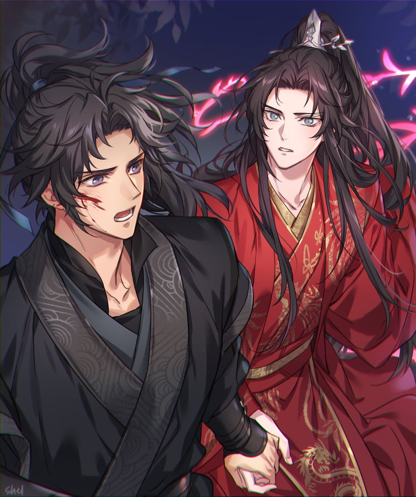chu wanning and mo ran (erha he tadebai mao shizun) drawn by zehel_az
