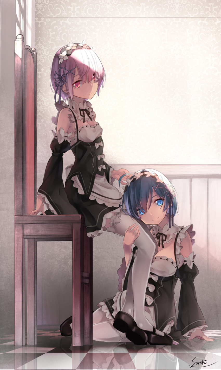 rem and ram (re:zero kara hajimeru isekai seikatsu) drawn by saraki
