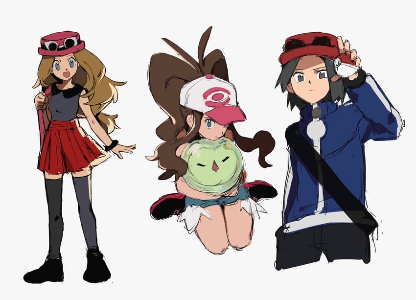 hilda, serena, calem, and solosis (pokemon and 2 more) drawn by shichibee_(stm_mimi)