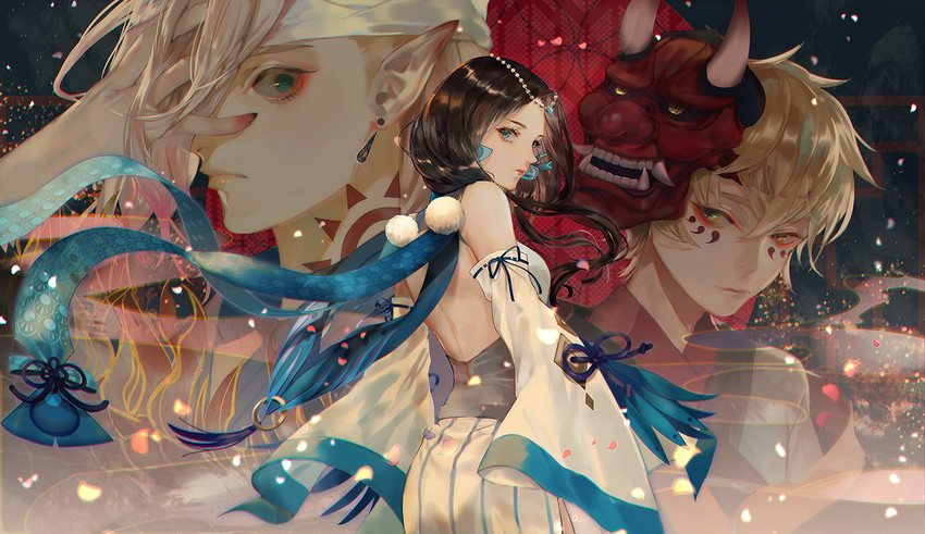 hannya, ichimoku ren, and yao bikuni (onmyoji) drawn by say_hana