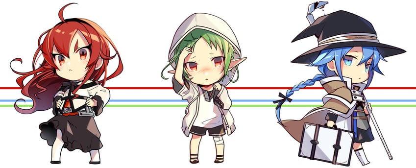 roxy migurdia, eris greyrat, and sylphiette (mushoku tensei) drawn by shirotaka_(5choume)