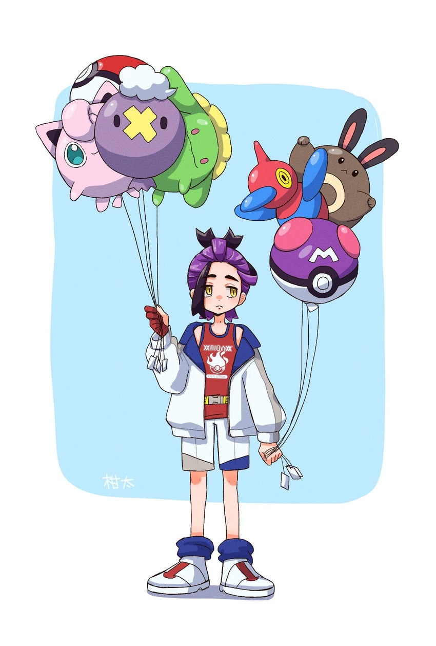 kieran, jigglypuff, drifloon, sentret, porygon-z, and 1 more (pokemon and 1 more) drawn by kanchan_kani