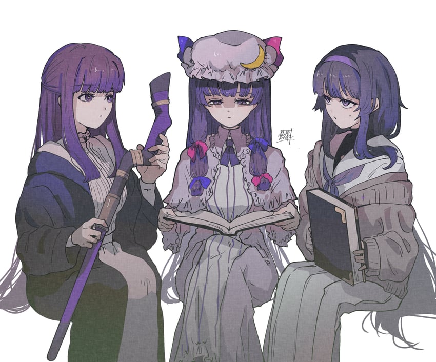 patchouli knowledge, fern, and ui (touhou and 2 more) drawn by sokura_(mochichitose)