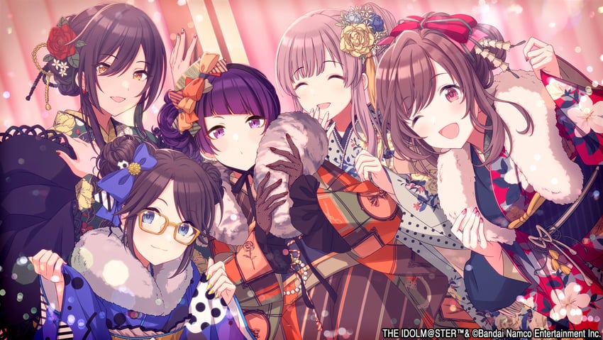 shirase sakuya, tsukioka kogane, tanaka mamimi, yukoku kiriko, and mitsumine yuika (idolmaster and 1 more)