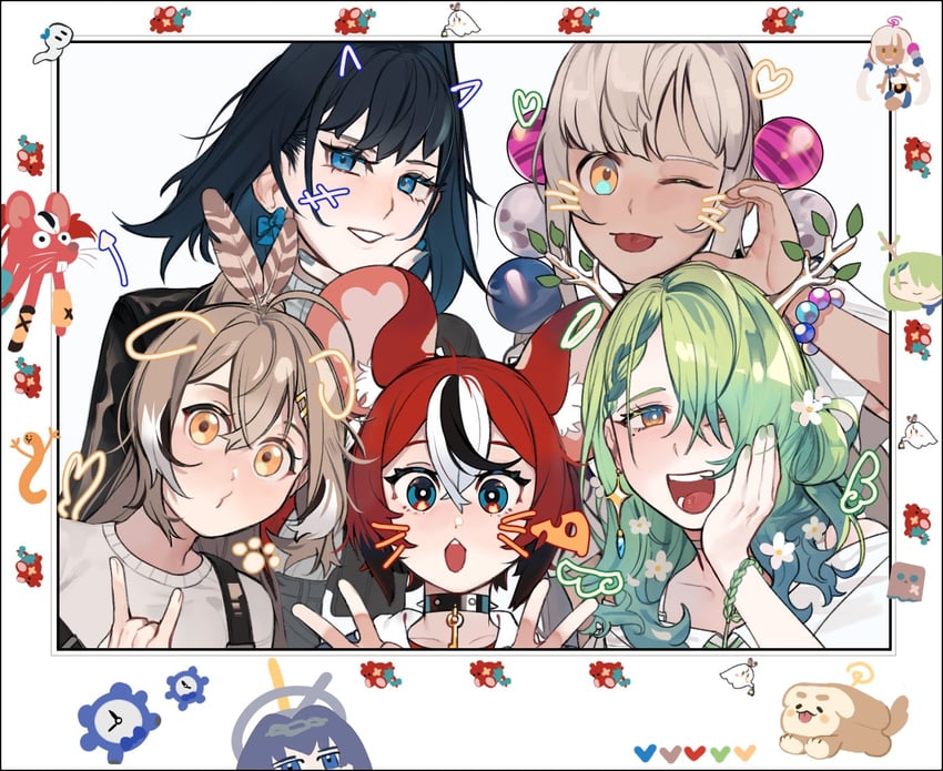 ouro kronii, nanashi mumei, hakos baelz, ceres fauna, tsukumo sana, and 11 more (hololive and 1 more) drawn by eus_ing