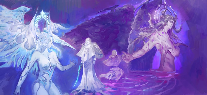 venat, hydaelyn, themis, and zodiark (final fantasy and 1 more) drawn by daongong
