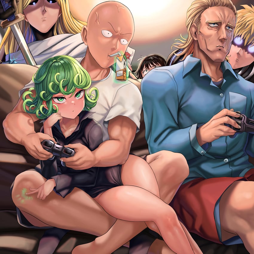 tatsumaki, fubuki, saitama, genos, king, and 1 more (one-punch man) drawn by rkrk12