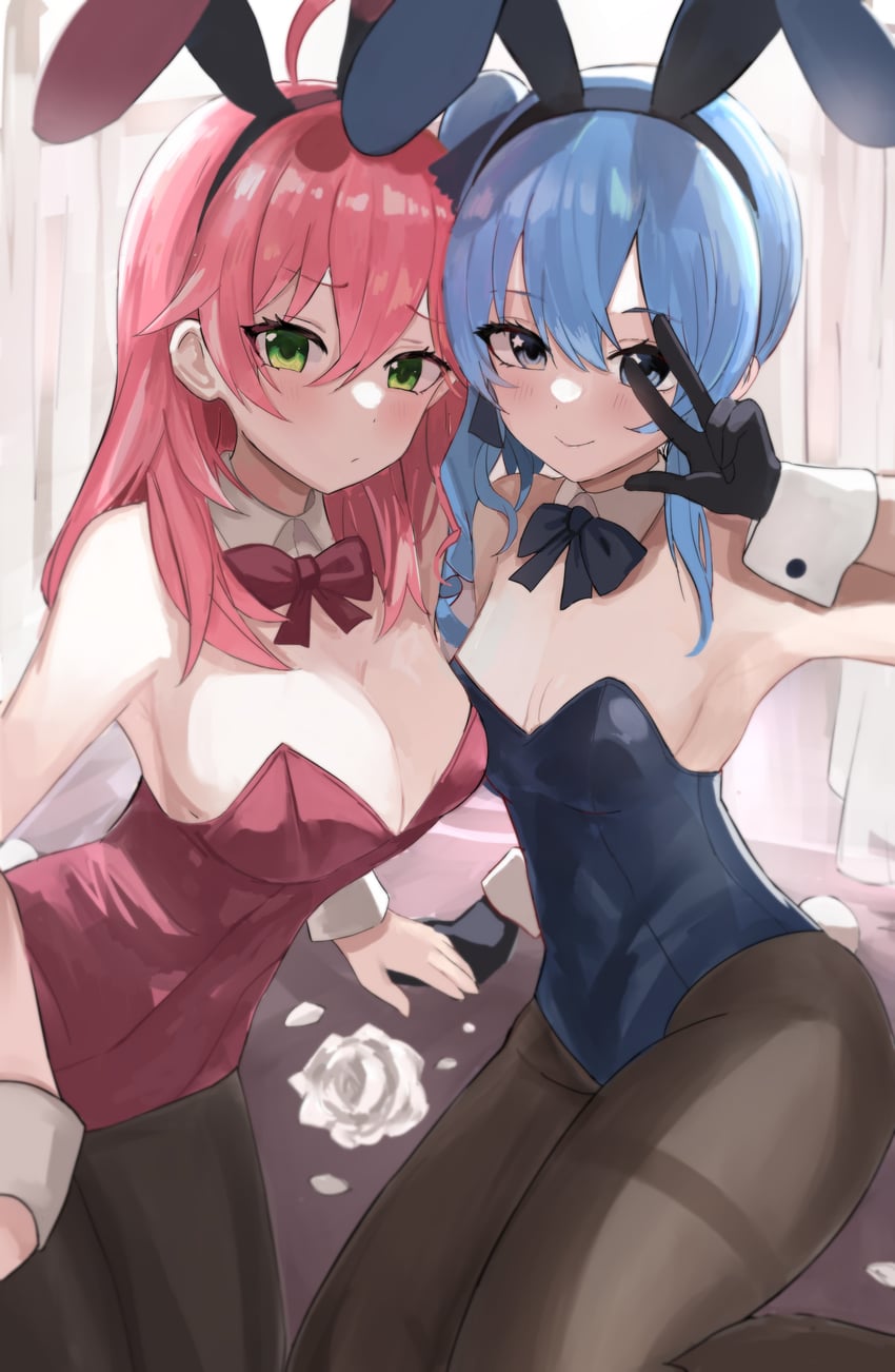 hoshimachi suisei and sakura miko (hololive) drawn by pineapple_(pine)