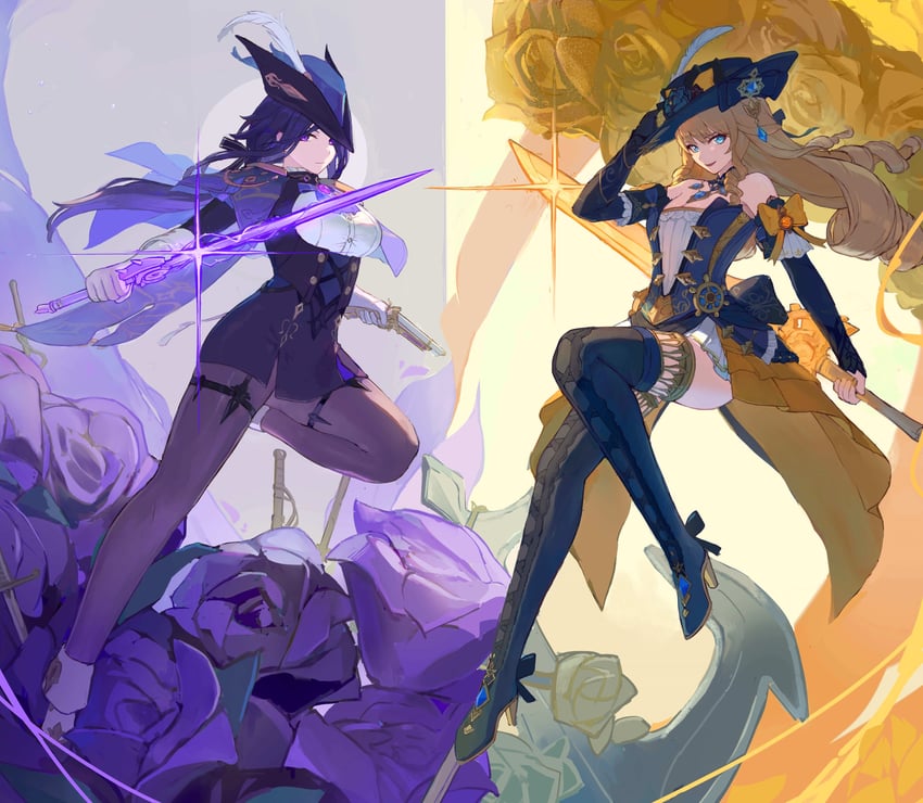 clorinde and navia (genshin impact) drawn by f.sakuma