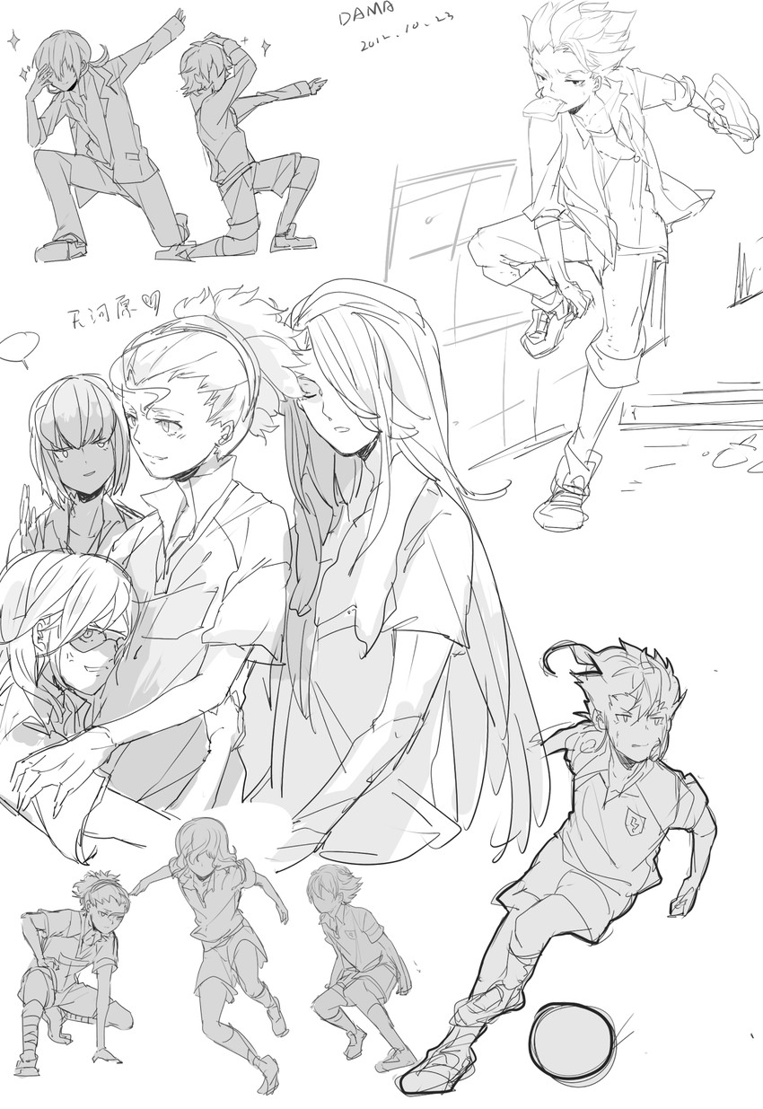 kirino ranmaru, shindou takuto, kariya masaki, matsukaze tenma, tsurugi kyousuke, and 4 more (inazuma eleven and 1 more) drawn by dama_(akilay)