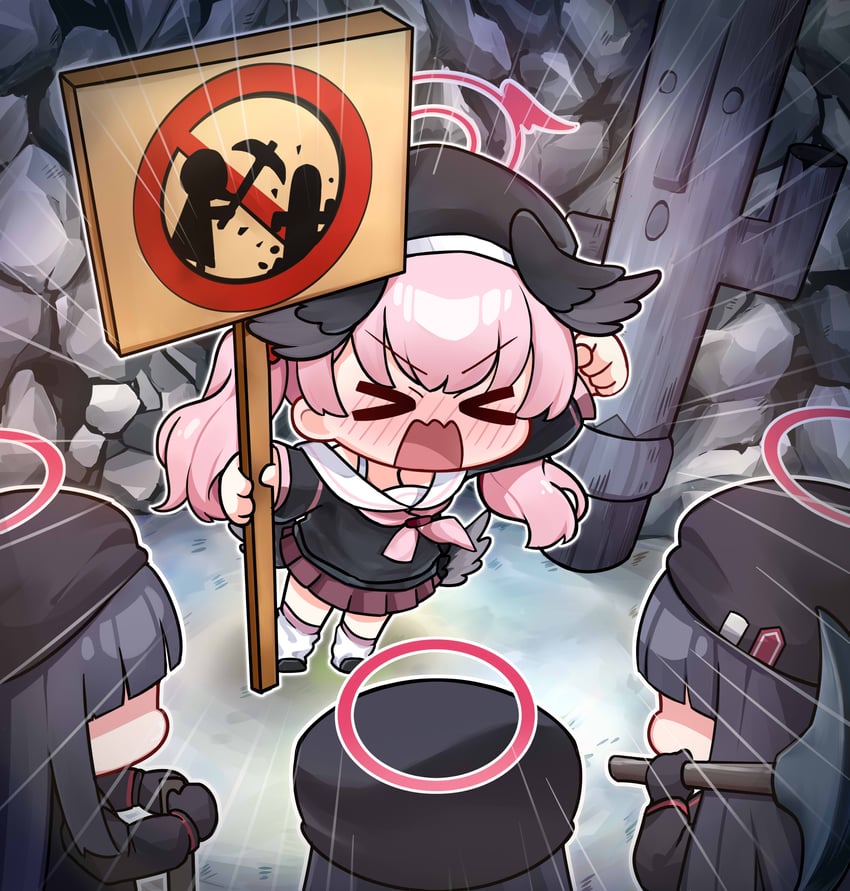 koharu, justice task force member, and gnomaterial (blue archive and 1 more) drawn by maomaoquing