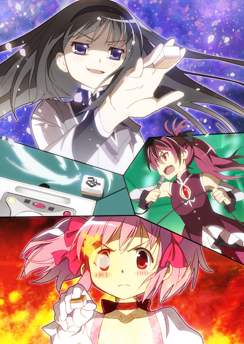 akemi homura, kaname madoka, sakura kyoko, yuuki aoi, saitou chiwa, and 1 more (mahou shoujo madoka magica and 2 more) drawn by nyoro_(nyoronyoro000)
