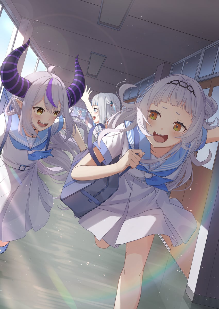 gawr gura, inugami korone, la+ darknesss, and murasaki shion (hololive and 2 more) drawn by shima46